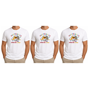 3x Adult Australia Kangaroo/Koala "Dream Land" T-Shirt Pack - White (100% Cotton Souvenir Tee Top)