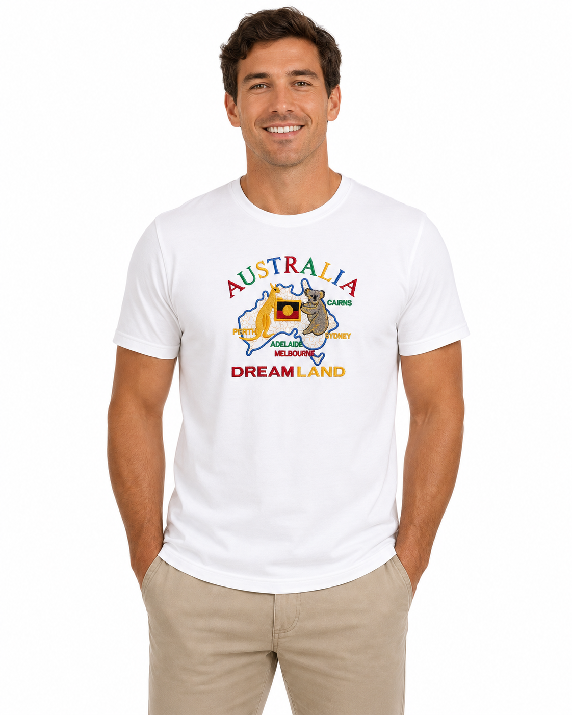 Adult Australia Kangaroo/Koala "Dream Land" T Shirt 100% Cotton Souvenir Tee Top in White