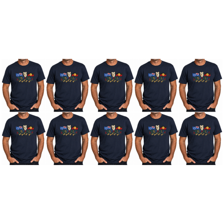 10x Adult Kangaroo, Koala & Australia Flags T-Shirt Bulk Pack - Navy Blue (100% Cotton Souvenir Gift Tee Top)