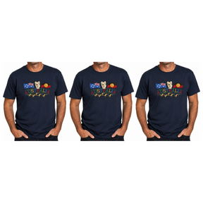 3x Adult Kangaroo, Koala & Australia Flags T-Shirt Pack - Navy Blue (100% Cotton Souvenir Gift Tee Top)