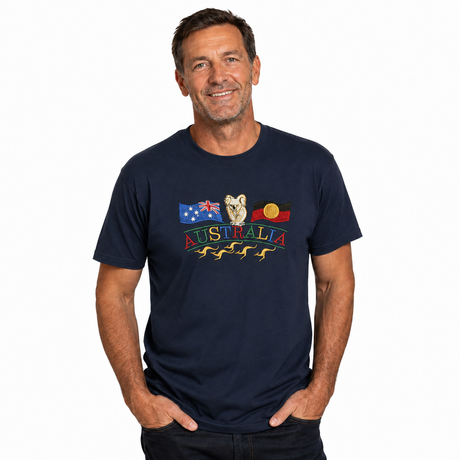10x Adult Kangaroo, Koala & Australia Flags T-Shirt Bulk Pack - Navy Blue (100% Cotton Souvenir Gift Tee Top)