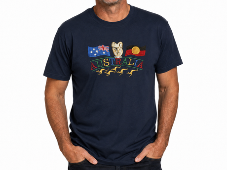 10x Adult Kangaroo, Koala & Australia Flags T-Shirt Bulk Pack - Navy Blue (100% Cotton Souvenir Gift Tee Top)