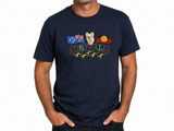 Adult Kangaroo, Koala & Australia Flags T-Shirt - Navy Blue (100% Cotton Souvenir Gift Tee Top)