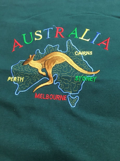 Adult Souvenir Australia Map Kangaroo T Shirt - Bottle Green (100% Cotton Australia Day Tee Top)