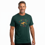 Adult Kangaroo Australia Map T-Shirt - Bottle Green (100% Cotton Souvenir Gift Tee Top)