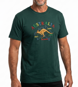 Adult Kangaroo Australia Map T-Shirt - Bottle Green (100% Cotton Souvenir Gift Tee Top)