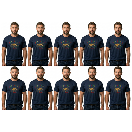 10x Adult Kangaroo Australia Map T-Shirt Bulk Pack - Navy Blue (100% Cotton Souvenir Gift Tee Top)