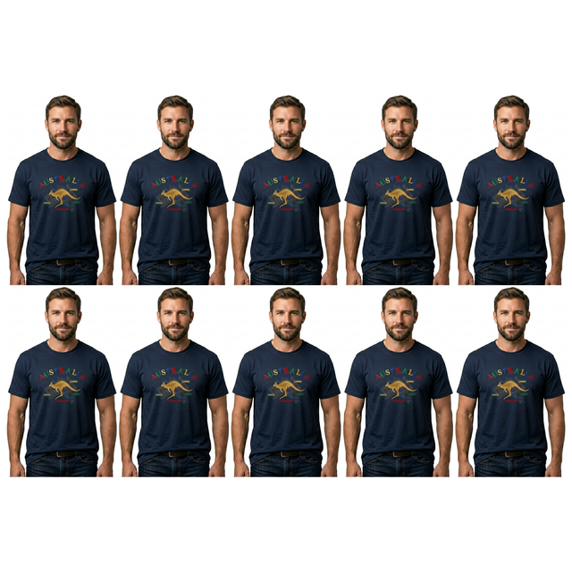 10x Adult Kangaroo Australia Map T-Shirt Bulk Pack - Navy Blue (100% Cotton Souvenir Gift Tee Top)