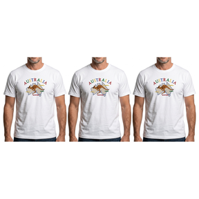 3x Adult Kangaroo Australia Map T-Shirt Pack - White (100% Cotton Souvenir Gift Tee Top)