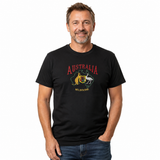 Adult Kangaroo Emu Australia Melbourne T-Shirt - Black (100% Cotton Souvenir Gift Top)