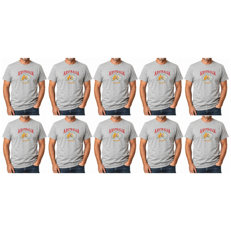 10x Adult Kangaroo Emu Australia Melbourne T-Shirt Bulk Pack - Grey (100% Cotton Souvenir Gift Top)