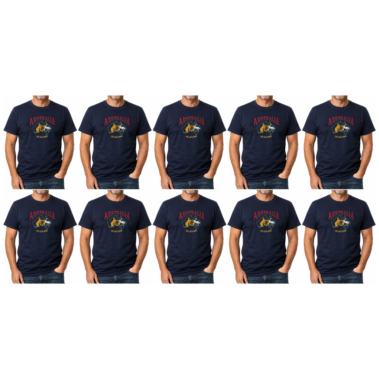 10x Adult Kangaroo Emu Australia Melbourne T-Shirt Bulk Pack - Navy Blue (100% Cotton Souvenir Gift Top)