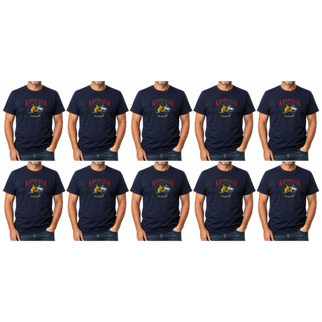 10x Adult Kangaroo Emu Australia Melbourne T-Shirt Bulk Pack - Navy Blue (100% Cotton Souvenir Gift Top)