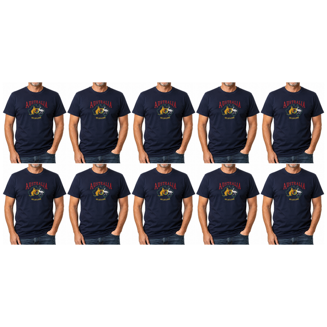 10x Adult Kangaroo Emu Australia Melbourne T-Shirt Bulk Pack - Navy Blue (100% Cotton Souvenir Gift Top)