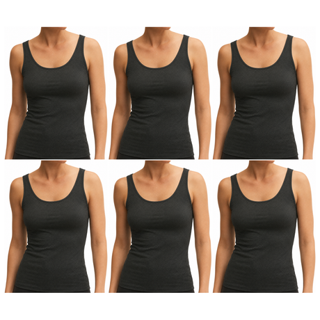 6x ExOfficio Womens Sleeveless Travel Tank Top Bulk Pack - Black (Camisole Singlet E3P3)