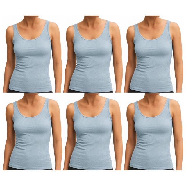 6x ExOfficio Womens Sleeveless Travel Tank Top Bulk Pack - Light Blue (Camisole Singlet E3P3)