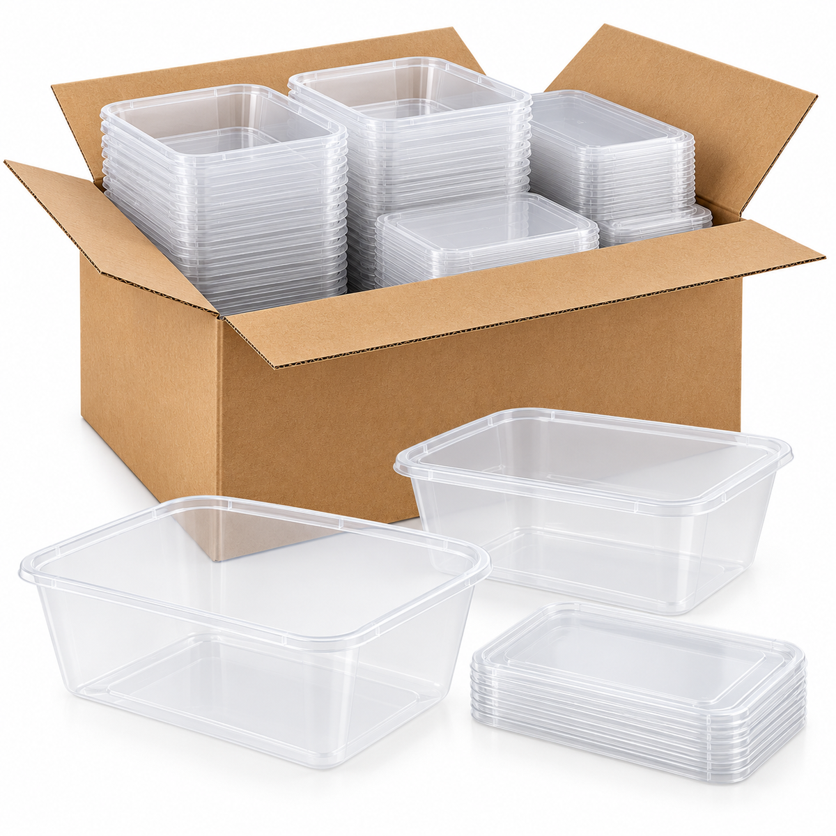 144x Reusable Food Containers with Lids 1250ml - Bulk Box (1.25 Litres)