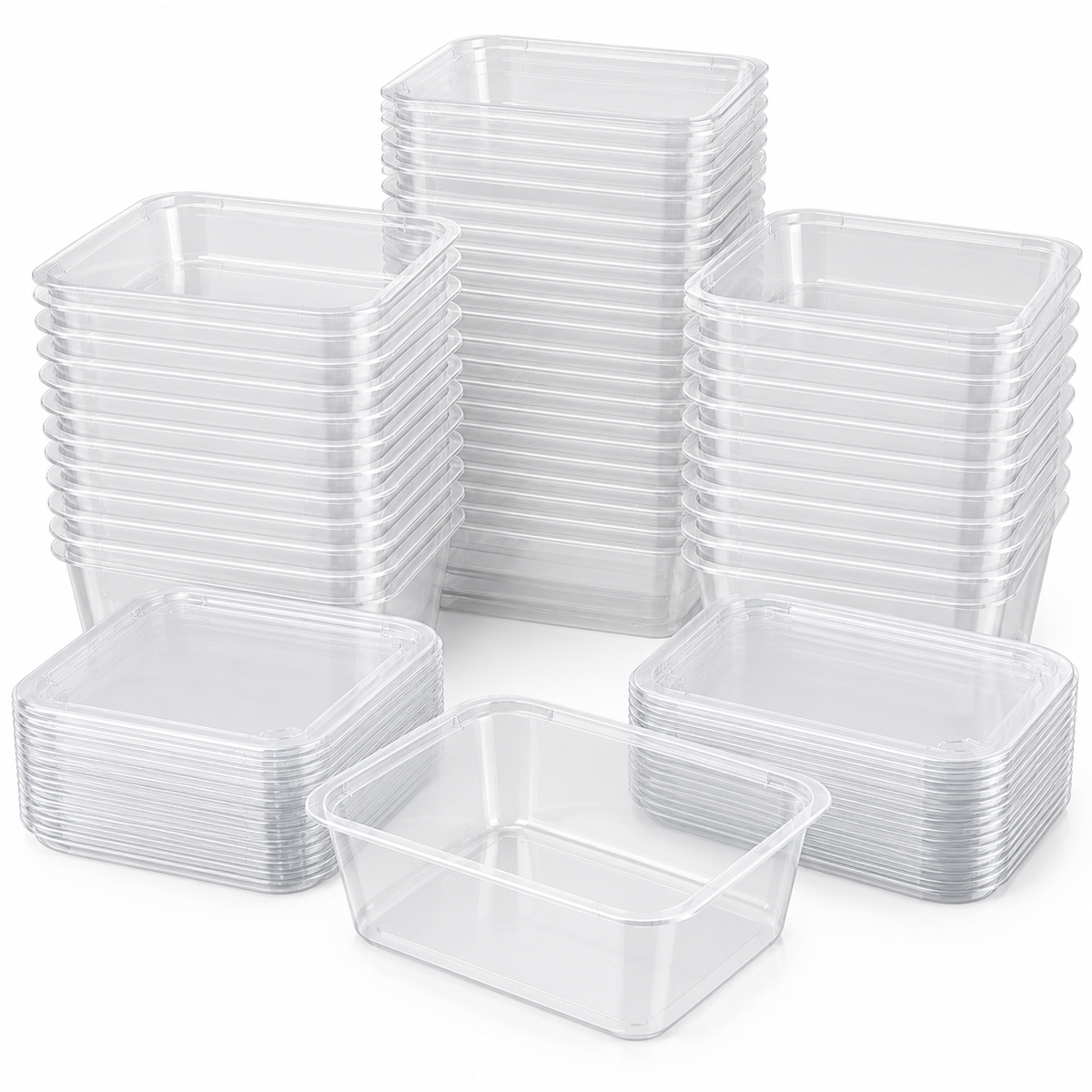 144x Reusable Food Containers with Lids 1250ml - Bulk Box (1.25 Litres)