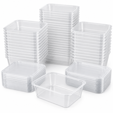 144x 1250ml Plastic Reusable Food Containers w/ Lids Bulk Pack - Meal Prep Storage (218x148x60mm)
