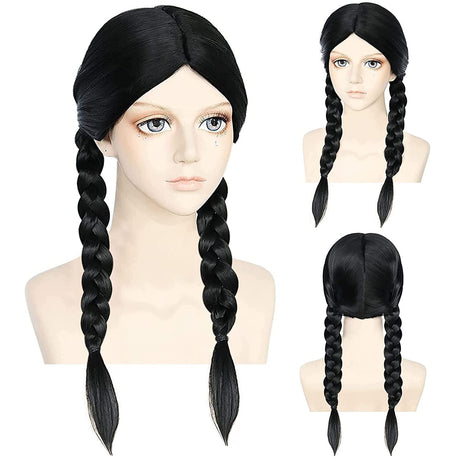 Black Braided Wig - Womens Long Plaited Schoolgirl Style (Costume & Fancy Dress Party)