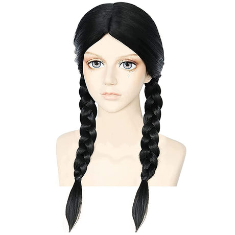Black Braided Wig - Womens Long Plaited Schoolgirl Style (Costume & Fancy Dress Party)