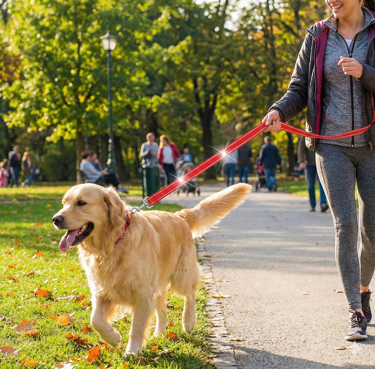 Reflective Nylon Dog Leash Lead Training Obedience Recall Walk Hi Vis - Assorted Colours