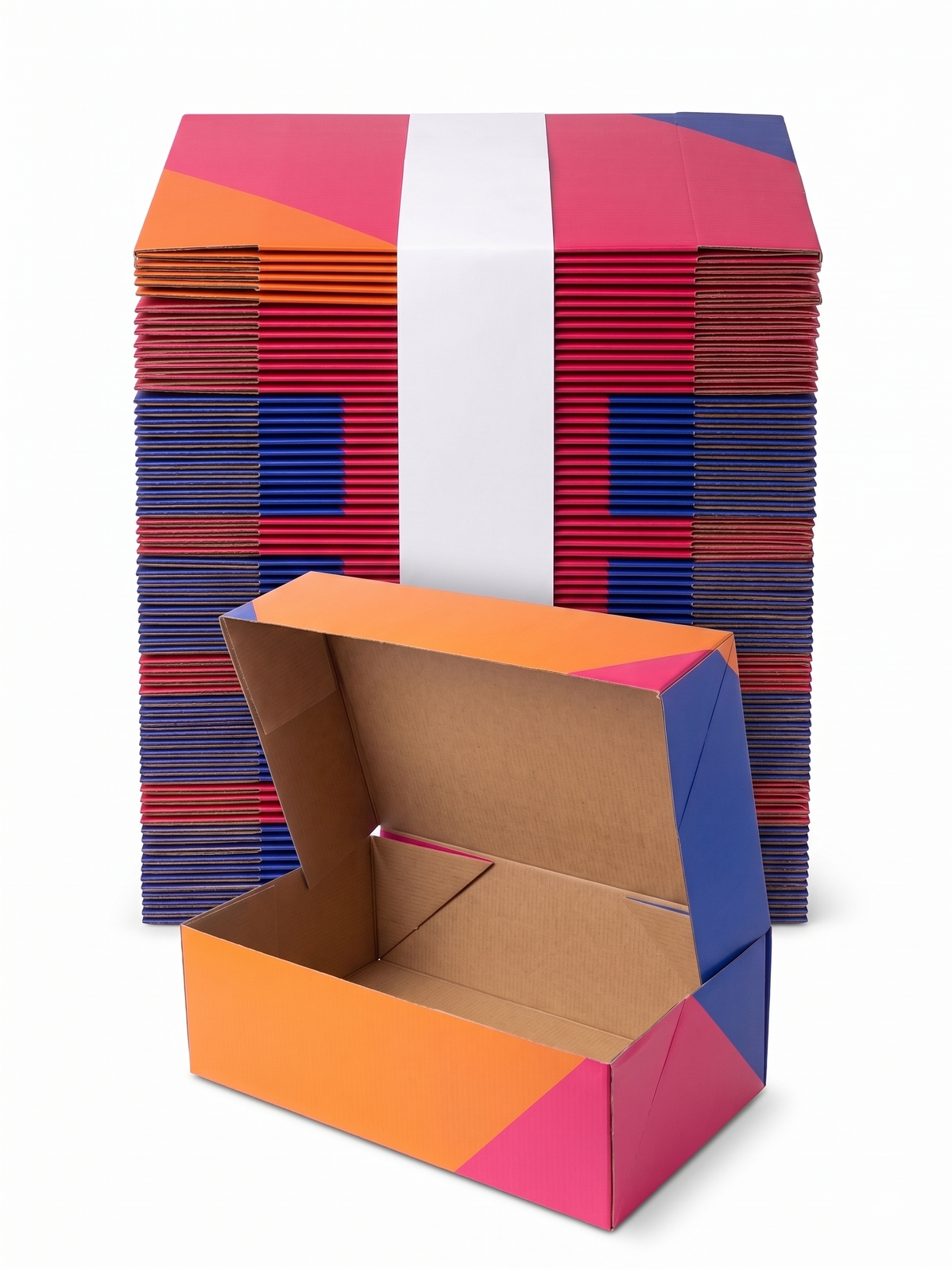 100x Medium Flat-Pack Cardboard Packing Boxes/Cartons Bulk Pack - Geometric Print (260x130x90mm)