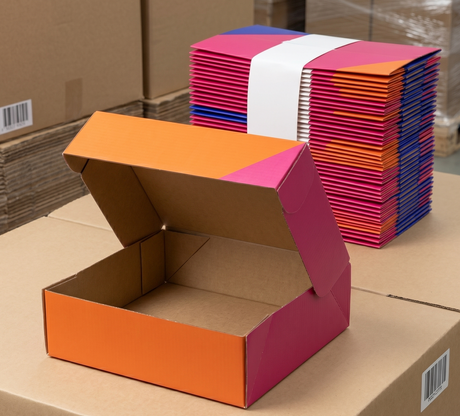 100x Medium Flat-Pack Cardboard Packing Boxes/Cartons - Geometric Print (270x180x80mm)