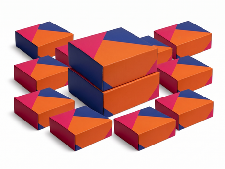 100x Large Flat-Pack Cardboard Packing Boxes/Cartons Bulk Pack - Geometric Print (250x220x100mm)