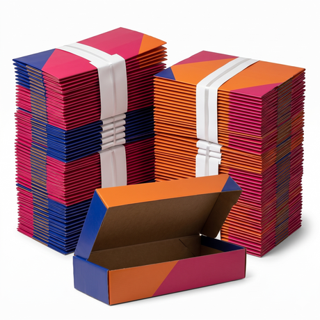 220x Small Flat-Pack Cardboard Packing Boxes/Cartons Bulk Pack - Geometric Print (278x100x55mm)