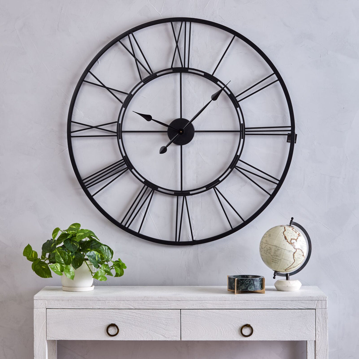 Jumbo Extra Large Roman Numeral Metal Frame Wall Clock in Black Matte 101x11x101cm