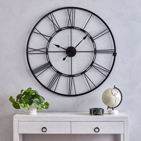 Jumbo Extra Large Roman Numeral Metal Frame Wall Clock in Black Matte 101x11x101cm