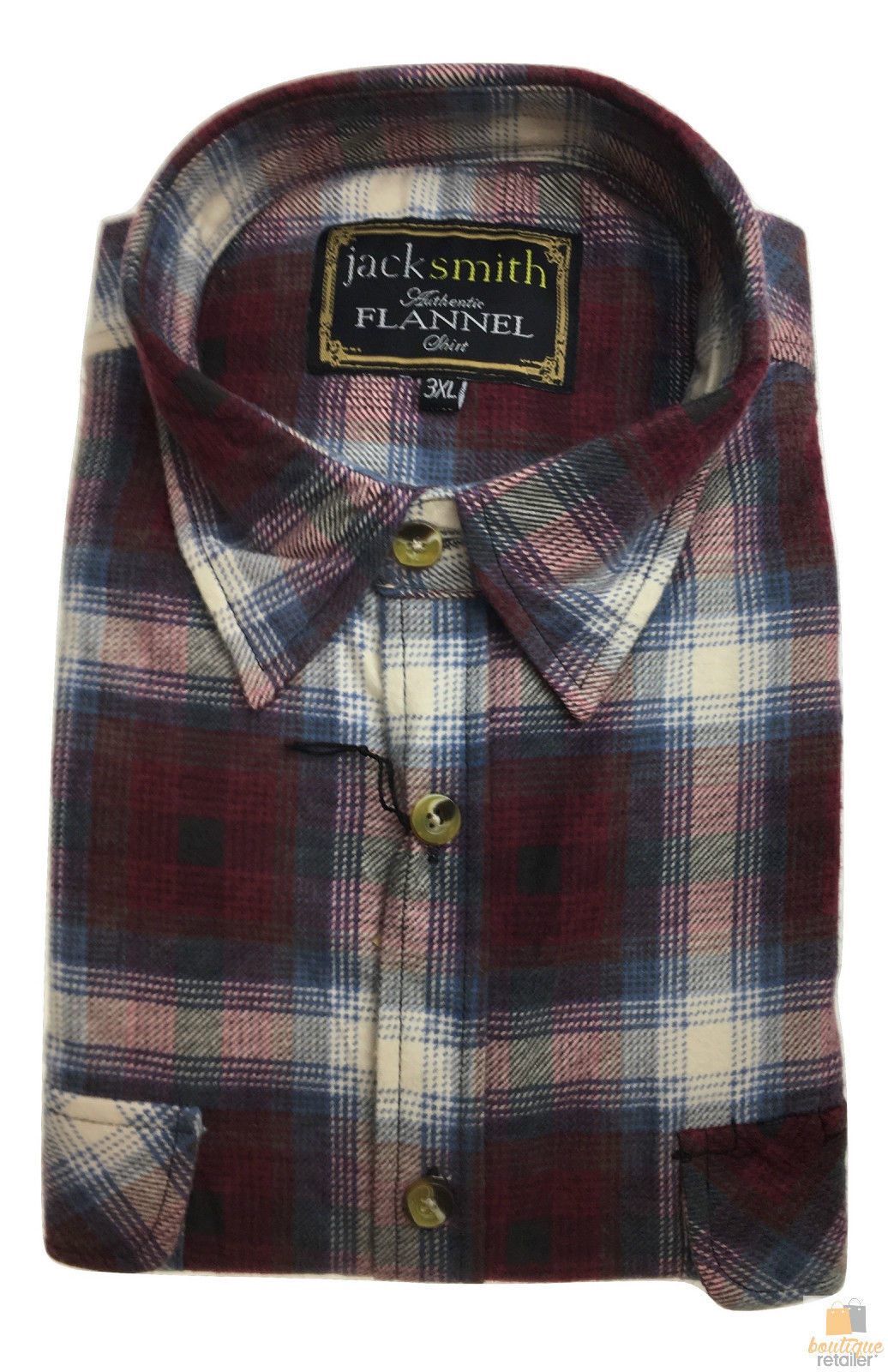 Mens Button Up FLANNELETTE SHIRT Check 100% COTTON Flannel Vintage - Red 90 (Full Placket)