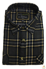 Mens 100% Cotton Small Flannelette Shirt - Button Up Vintage Check Flannel - Charcoal 29 (Half Placket)
