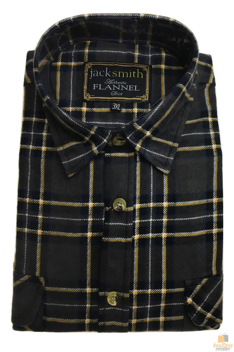 Mens 100% Cotton Small Flannelette Shirt - Button Up Vintage Check Flannel - Charcoal 29 (Half Placket)