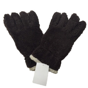 Thick Boucle Fluffy Warm Winter Knit Gloves - Wrist Length Plush Ski - Brown