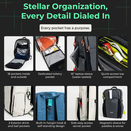 ADV 32L Flex Backpack Bag for Tennis & Pickleball w/ 16" Laptop Sleeve in Midnight/Grey