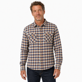 Mens Vintage Long Sleeve Flannelette Shirt - Beige (100% Cotton Check Flannel)