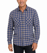 Mens Vintage Long Sleeve Flannelette Shirt - Blue/White (100% Cotton Check Flannel)