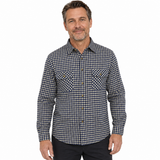 Mens Vintage Long Sleeve Flannelette Shirt - Dark Blue/White (100% Cotton Check Flannel)