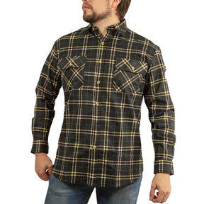 Mens Vintage Long Sleeve Flannelette Shirt - 100% Cotton Check Flannel - 99 (Full Placket)
