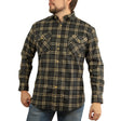 Mens Vintage Long Sleeve Flannelette Shirt - Black/Yellow (100% Cotton Check Flannel)