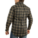 Mens Vintage Long Sleeve Flannelette Shirt - Black/Yellow (100% Cotton Check Flannel)