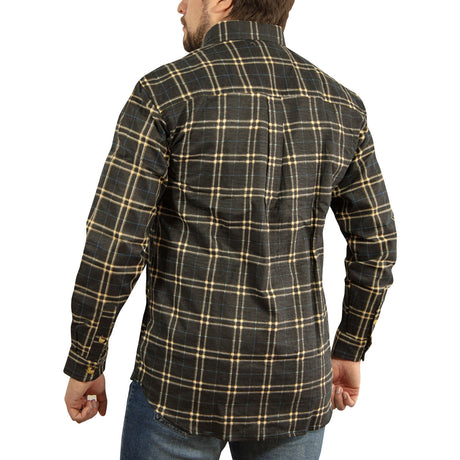 Mens Vintage Long Sleeve Flannelette Shirt - Black/Yellow (100% Cotton Check Flannel)