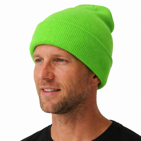 Unisex Hi Vis Fluro Green Beanie - Winter Knit Hat/Ski Cap (One Size)