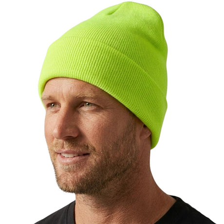 Unisex Hi Vis Fluro Yellow Beanie - Winter Knit Hat/Ski Cap (One Size)
