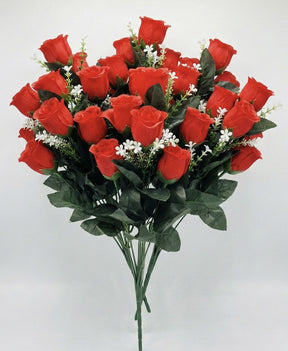 48 Stems Artificial Rose Flowers for Cemetery Fake Flower Arrangement Bouquet in Red