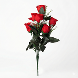 Artificial Rose Flowers for Cemetery 8 Stems Fake Flower Arrangement Bouquet in Red