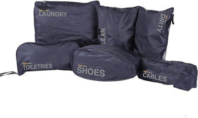 Flight Mode 5pcs Travel Bag Organiser Set - Laundry, Toiletries, Shoes and Cables - Black