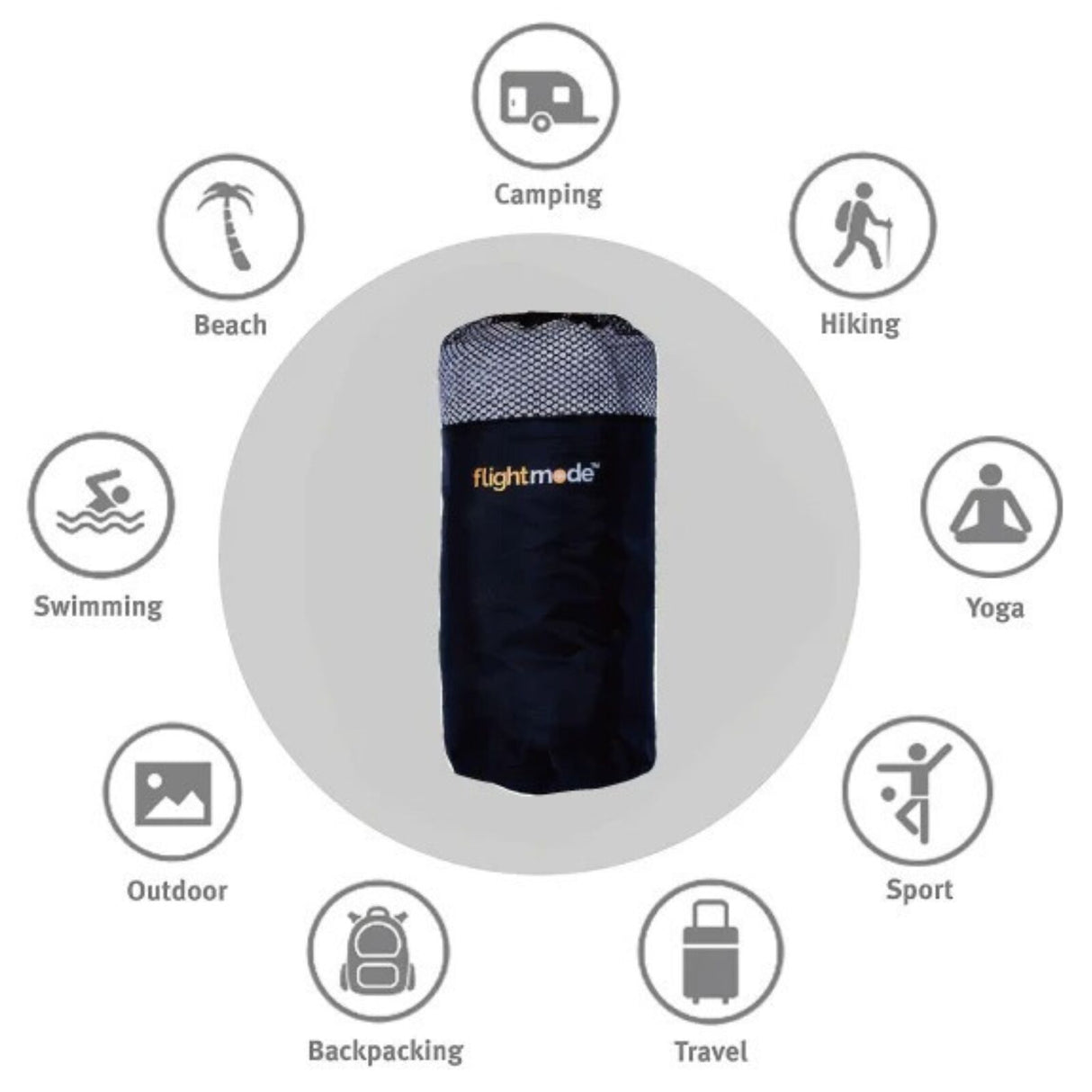 Microfibre Travel Towel Fast Drying Gym Sport Camping Swimming Hiking Workout - Grey